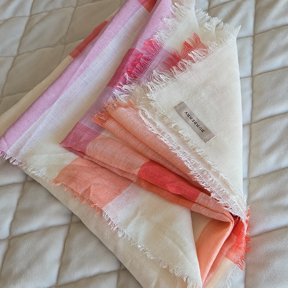 Burberry Pink & White Plaid Scarf - Picture 5 of 5